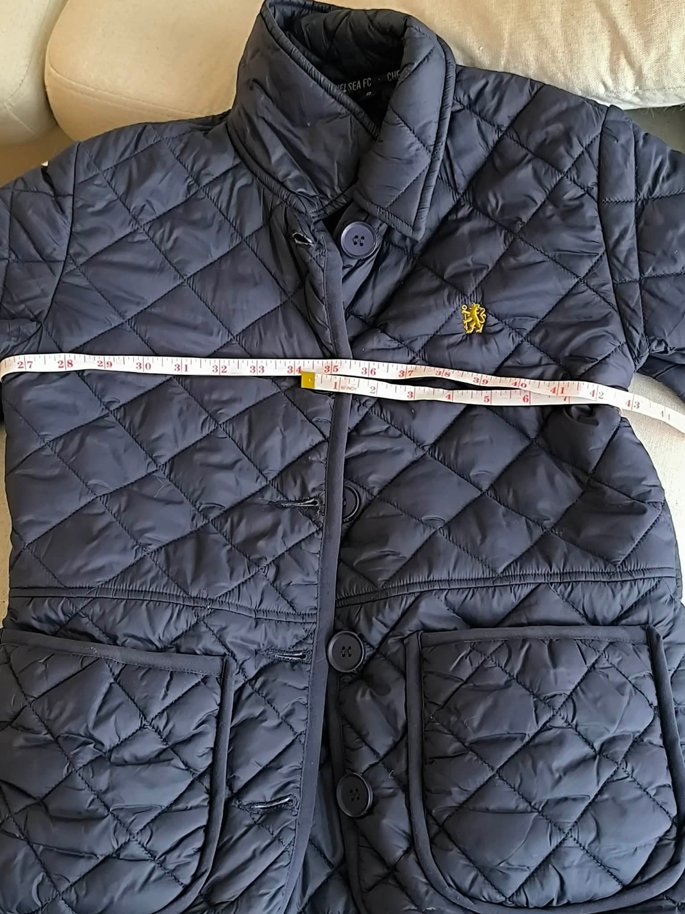 Quilted Jacket with Button Front - Navy (Size 8)